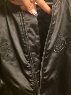H&M X Disney XL Black Satin Bomber Jacket with Embroidered Mickey